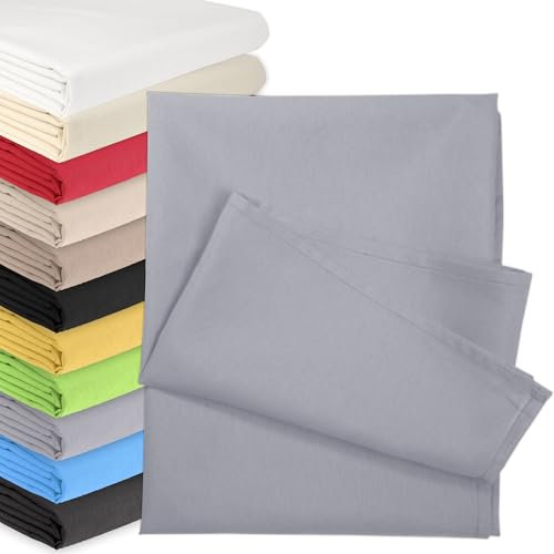 Bettlaken OHNE Gummizug 90 x 200 cm Grau (85% Baumwolle 15% Poly) Betttuch Glatte Betttücher Baumwolle Laken Haustuch Leintuch