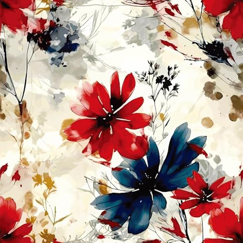 Akodm Red Watercolor Floral Peel and Stick Wallpaper Removable Self Adhesive Floral Wall Covering for Living Room Bedroom Accent Wall 17.7 x 70.8 in