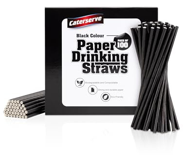 Paper Straws Multicolored - Eco-Friendly Alternative to Plastic Straws 100% Biodegradable and Compostable - Perfect for Drinking, Cocktails, and Parties (100, Black)