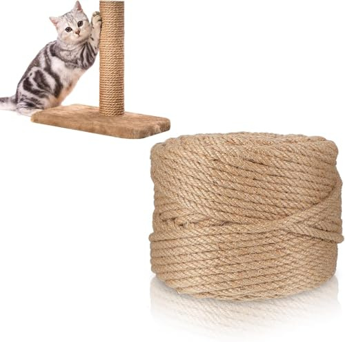 Voarge Corde en Sisal pour Réparation et Remplacement de Chat Scratch Pilier, Bricolage DIY, Décoration Maison/Jardin, Corde pour Arbre à Chat pour Remplacement, 10Mx10MM