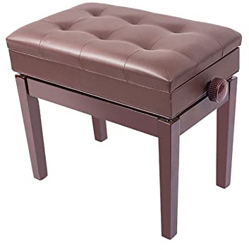 Pianopall i konstläder med förvaringsfack, massiv träram, lastkapacitet upp till 180 kg, 10 cm höjdjusterbar, 55 x 34, 47-57 cm.,