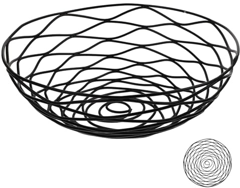 GARVALON Cestino per Pane e Frutta in Filo Metallico Nero Cestino Rotondo Piccolo in Metallo Multiuso per Cucina e Tavolo Contenitore Versatile per Alimenti e Oggettistica Casa