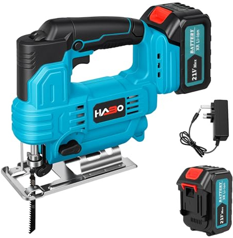Cordless Jigsaw, 6-Speed Variable Control, Battery Powered Jigsaw Tool with Bevel Cutting & Pendulum Action for Wood, Plastic and Metal, Battery & Charger Included