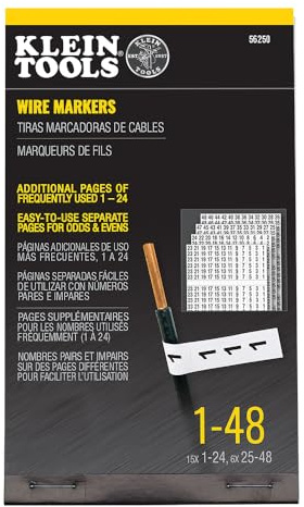 Klein Tools 56250 Wire Marker Book for Cable Management, Electric Panel Organization Wire Label Stickers, Numbered 1-48
