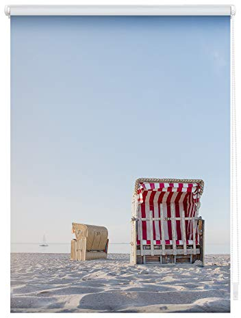 Lichtblick Klemmfix Verdunklungs-Rollo mit Motiv, ohne Bohren, Blickdicht, Seitenzugrollo, Made in Germany, Strandkorb - Blau Beige 70 cm x 150 cm (B x L)