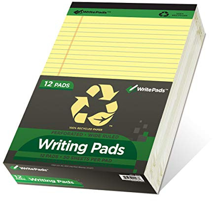 KAISA Legal Note pads 8.5 x 11，12pads 600 Sheets note pads office supplies Recycled Paper 8.5 x 11 Wide Ruled 50 sheets Premium Thick Paper Hard Back Notepads 8-1/2x 11-3/4 Writing Tablet Canary For Office Supplies (Pack of 12)