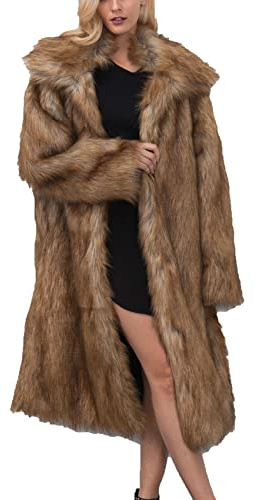 WHZXYDN Manteau Long Fausse Fourrure Col Carré Femmes Automne Hiver L Kaki