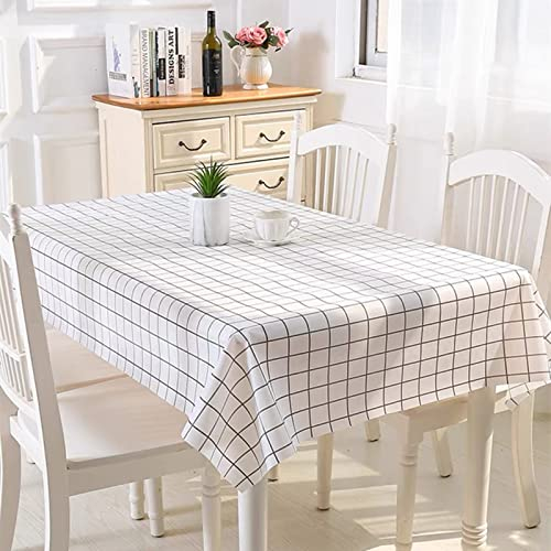 Aisszhao 137 * 180cm Wipe Clean PVC Tablecloth,Rectangular Large Easy Care Table Cover White Checkered Reusable Oil-proof Gingham Table Cloth for Holiday Dinner Outdoor Picnic (White plaid)