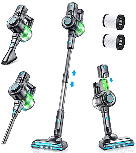 Oraimo Cordless Vacuum Cleaner, 6-in-1 Self-Standing Stick Vacuum Cleaner, Powerful Cordless Vacuum with LED Light, Cordless Hoover for Hard Floors, Carpets, Marble Tiles, Pet Hair