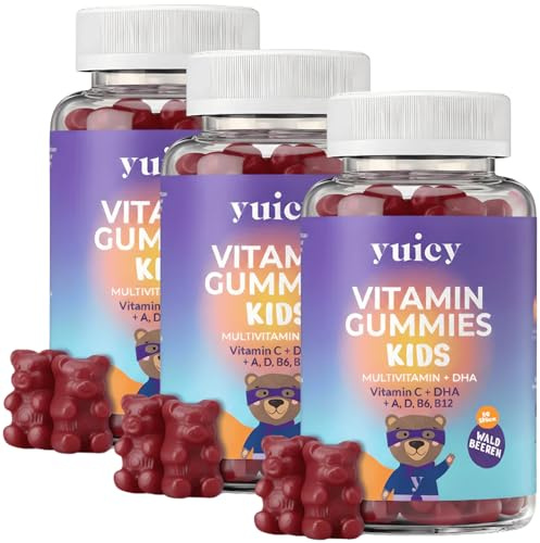 yuicy® Vitamin Gummibärchen für Kinder - Hochdosierte Kinder Vitamine - Leckere Multivitamin Gummies – Stärken das Immunsystem der Kids - Weiche Vitamine ab 2 Jahre. (180 Stück)