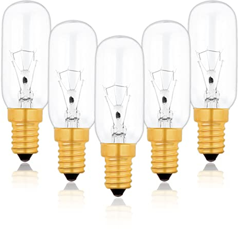 Caldarax 5 Stück E14 T25 Dunstabzugshaube Glühbirne 230V Dimmbar, 2700K Warmweiß, 350lm, SES E14 kleine Schraube Leuchtmittel, für Dunstabzugshaube, Deckenleuchte, Tischlampe