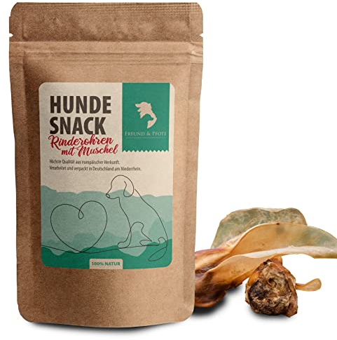 Freund & Pfote Rinderohren mit Muschel | getrocknet | Kauartikel für Hunde - ohne Zusatzstoffe | 100% rein & natürlich | plastikfrei verpackt (2 Stück)