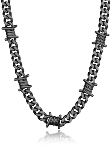 Bandmax Cadenas Hombres Cubana Espina Puas Rock Punk Collar Acero de Novio Pareja 9mm Ancho 50cm Largo, Negro
