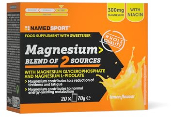 NAMEDSPORT> MAGNESIUM Blend of 2 Sources, Miscela di Magnesio e Vitamina B3, Reintegra i SALI Minerali Essenziali, Riduce l'Affaticamento, Confezione da 20 bustine