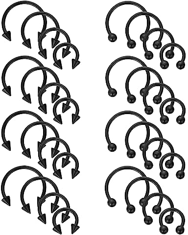 Yolev 32 Stück Hufeisenringe Chirurgenstahl 16G Verschiedene Größen Nasenscheidewand Hufeisen Creolen Augenbrauen Ohrringe Creolen Lippe Hufeisen Nasenring Septum Piercing Damen Herren