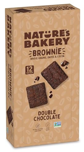 Nature’s Bakery Double Chocolate Brownie Bars, Whole Grains, Dates, and Cocoa, Plant Based, Dairy-Free, Snack Bar, Box of 12 twin packs