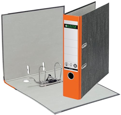 Leitz Qualitäts-Ordner 180°, 20er Pack, A4, klimaneutral, 100% recycelter Karton, 8 cm Rückenbreite, Wolkenmarmor-Papier (Orange)