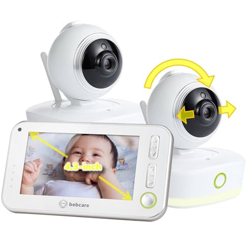 Bebcare Motion - Video Baby Monitor (2-Camera Bundle): 4.3 Ultra-Clear Screen, 360° Pan-and-Tilt Camera, Temperature Sensor, Motion and Sound Alert, Auto Baby Tracking Camera