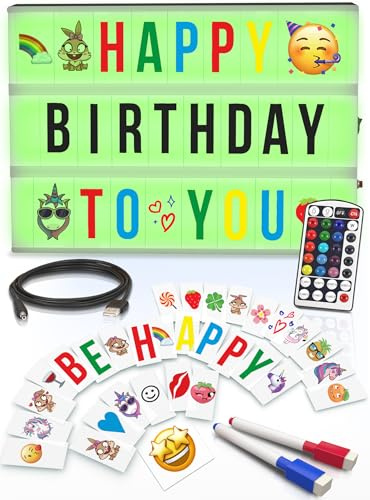 Scatola luminosa con lettere e cambiamento di colore – Light Box per bambini con 386 caratteri, emoji e 2 pennarelli, scatola luminosa decorativa per ragazze e adolescenti, adatta per montaggio a