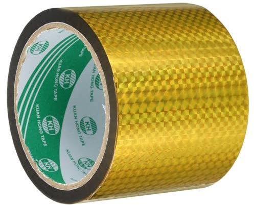 QUARKZMAN Prism Washi tejp 3,1 tum x 55 meter homografisk metallisk reflekterande tejp för förpackning juldekorationer konsthantverk (guld nyans)