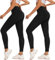 Ulhnei Leggings Damen 2er Pack High Waist Sporthose Schwarz Lang Scrunch Blickdicht Baumwolle Weiche Leggins für Yoga Fitness Outdoor&Freizeit
