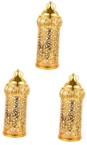 Alipis 3st Laterne Im Marokkanischen Stil Marokko-kerzenlampe Laterne Dekorativ Marokkanische Laterne Dekorative Lampe Vintage Marokko Kerzenlicht Tragbare Kerzenlaterne Eisen Golden