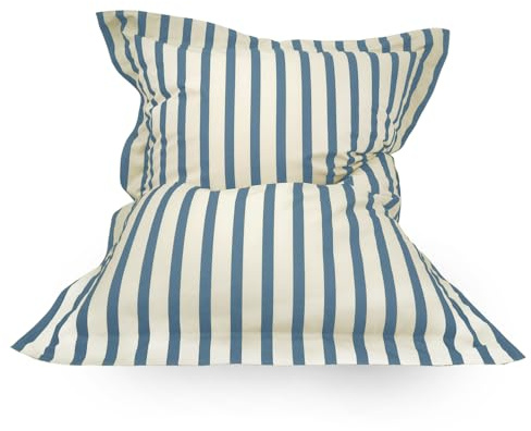 rucomfy Beanbags Indoor/Outdoor Striped Squarbie Adult Beanbag. Pre Filled Floor Cushion, Armchair or Lounger. Water & UV Resistant (Giant, Seafoam Blue)