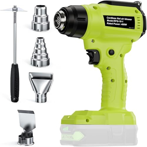Cordless Heat Gun for Ryobi P108 18V Battery（No Battery）, Hot Air Gun with 4 Nozzles, Battery Heat Gun for Welding, Bending Pipes, Colour Removal
