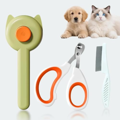 Vyloky Pet Grooming Kit with Brush/Comb/Double Ring Claw Cutter - Precision Cutter for Kittens & Small Dogs - Bleeding Free Guarantee