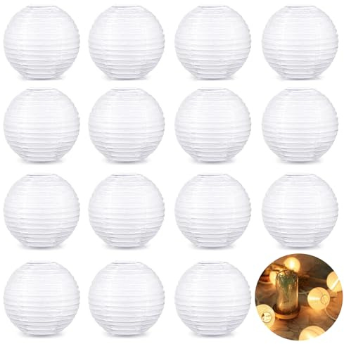 15 Pezzi Lanterne di Carta Bianca 7.5 cm Decorazioni per Interni ed Esterni Idee Regalo per Matrimoni Compleanni Feste Eventi Speciali Confezione Decorativa Sfere Sospese in Stile Classico