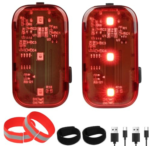 Adiwo Lot de 2 Feu Arrière de Vélo à LED, 3 Modes, Étanche IP64, Rechargeable USB-C, Détection de Freinage, Clip, pour VTT, Vélo de Route, Trotinette Électrique