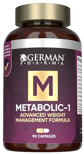 German Pharma Metabolic-1 Support Supplement – 60 Capsules (1 Month Supply) with Apple Cider Vinegar, Yerba Mate, Chromium & Inulin – High Strength Botanical Complex for Metabolism & Glucose Support