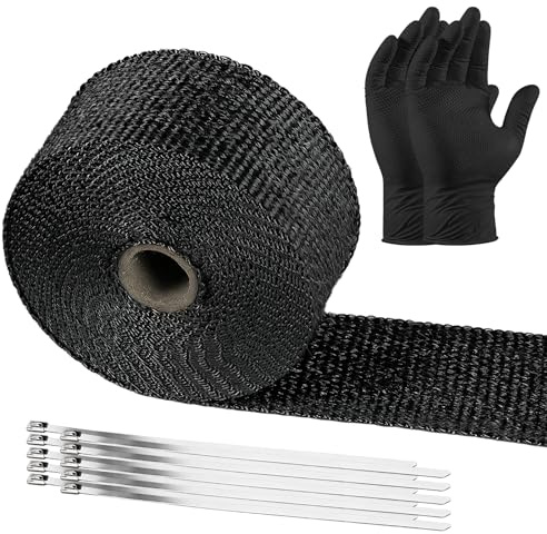 Hitzeschutzband Auspuff 5M,Auspuffband Krümmerband,Motorrad Hitzeschutzband Auspuff,Hitzeband Auspuffbandage,Hitzeisolierband mit 10 Edelstahl Kabelbinder&1 Handschuhe,Thermoband für Fächerkrümmer