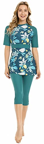 Guardia de erupción para Mujer Traje de baño Modesto para niñas Manga Corta Bikinis Trajes de baño de Surf Burkini (K7, XL)