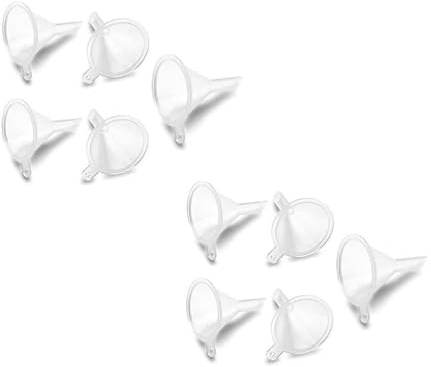 LATRAT Juego de 15 mini embudos de plástico, transparentes, pequeños, muy prácticos, portátiles, de viaje, para pequeñas muestras de emulsión de perfume, 3 tamaños, 5 unidades de cada tamaño