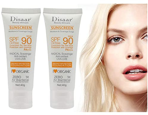 Crema solare viso crema per il viso Bellezza cura della pelle SPF 90 Olio anti-ossidante radicale antiossidante UVA/UVB 40g Crema solare anti giorno(2 pezzi)