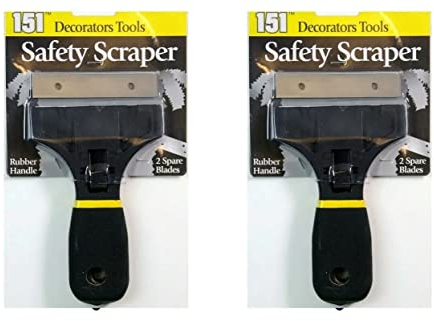 Set of 2 Household Scraper with Rubber Handle Retractable Blade & 2 Spare Blades for Removing Labels, Paint & Stickers from Windows, Mirrors, Tiles & More Decorative Jobs
