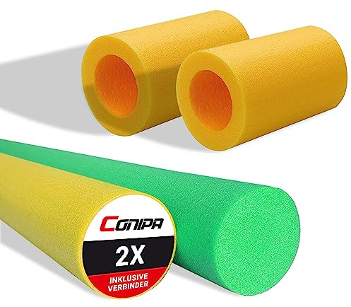 Conipa 2 Stück Schwimmnudel mit Verbinder Poolnudel Set für Kinder 3-6 Jahre & Erwachsene Wassernudel zum Baden, Schwimmtraining, Aquasport, Wassergymnastik UVM. Made in Europe (Gelb + Grün)