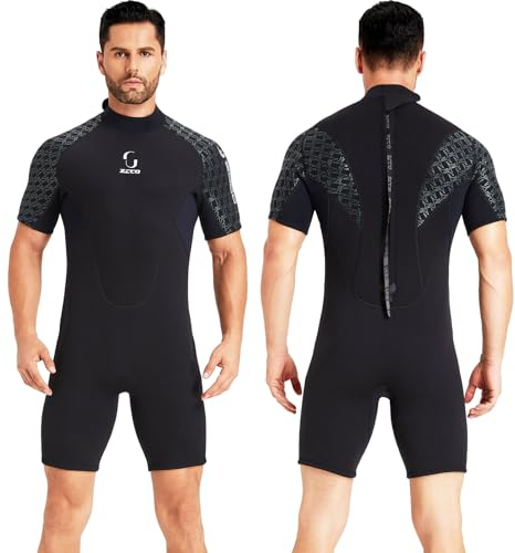 Neoprenanzug Damen Rückenreißverschluss Kurze Neoprenanzug Herren 3mm Neopren Kurzarm zum Surfen Schwimmen Kajakfahren Schnorcheln Kanufahren Gerätetauchen (Herren Schwarz, 3XL)