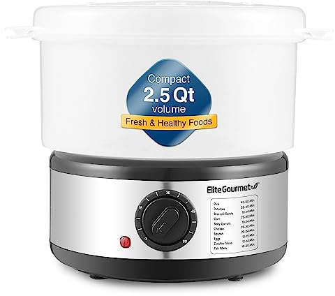Elite Gourmet EST250 2.5 Quart Electric Compact Mini Food Vegetable Steamer, 400W with BPA-Free Tray, Auto Shut-off 60-min Timer, Veggies, Seafood, Chicken, Egg Cooker and more