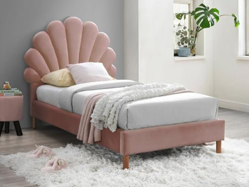 Vente-unique - Lit Coquillage 90 x 190 cm - Velours - Rose + Matelas - Moana - pour Enfant