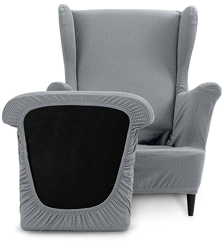 TIANSHU Ohrensessel überzug, Ohrensessel Sesselbezug Enthält 1 Stuhlbezug und 1 Stuhlkissenbezug Stretch rutschfest Sesselschoner Abnehmbarer Sesselhusse Waschbarer (Tippe B, Hellgrau)