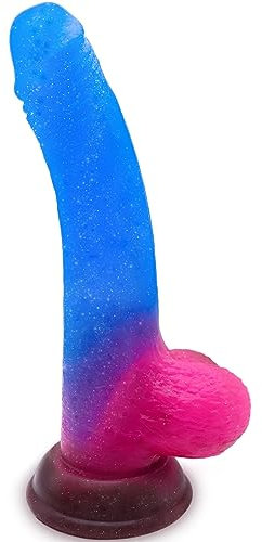 Realistischer Jelly Strapon Dildo mit Starkem Saugnapf für Frauen und Männer, Yadonis Silikon Anal Dildo Blau und Pink Gradient Penis, Anfänger Sexspielzeug Extrem Sex
