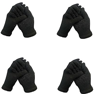 Unisex Boys Girls Super Value Thermal Black Winter Gripper Gloves Children's Magic Stretch Gripper Gloves, one size will stretch to fit any older child