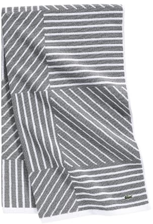 Lacoste Guethary Striped 100% Cotton Bath Towel, Meteorite, 30x54