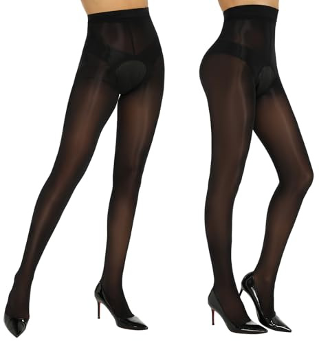 Yilanmy 15D Oil Shiny Sheer Pantyhose for Women Open Crotch 2 Pairs