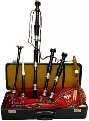Cornamusa scozzese in palissandro finitura nera con supporti argentati/cornamusa Highland full size con custodia rigida