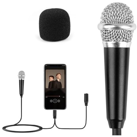 Fadwits Mini Microphone Tiny Microphone Karaoke Vocal Microphone With 3.5 mm Universal Cable Metal Wired Portable Handheld Microphones for Chatting and Singing Mobile Phone Laptop Notebook