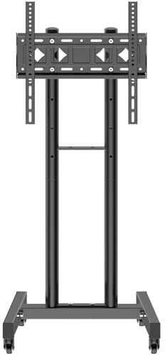 JXMTSPW Mobile TV Cart for 32-55 Inch Flat Curved Television, 360° Rolling Stand Max VESA 400x400mm Up to 25kg, 32 43 50 55 Swivel Height Adjust Portable on Wheels, Universal TV Floor Stand