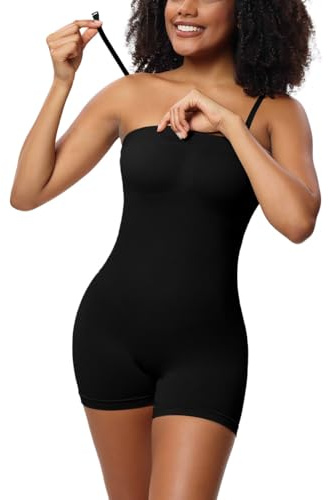 SHEKINI Body Shaper Femme Body sans bretelles avec jambe Shapewear Ventre très gainant Haut bandeau avec bretelles amovibles Sans couture Body sculptant Body gainant